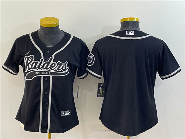 Women's Oakland Raiders Blank Black With Patch Cool Base Stitched Baseball Jersey(Run Small)